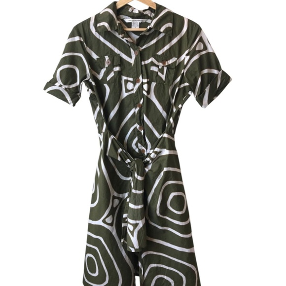 DIANE VON FURSTENBERG Women's  Shirt Dress Tie Belt Huahine Safari Green - Picture 3 of 9